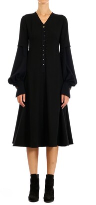 Loewe Puff-Sleeve V-Neck Midi Dress