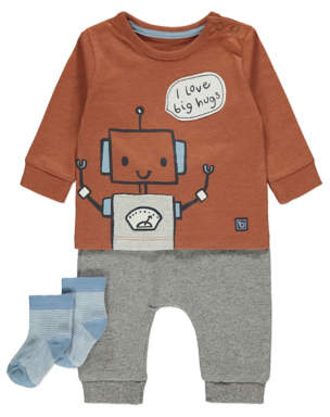 George Tan Robot Hugs Slogan Top Jogging Bottoms and Socks Outfit