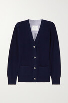 Thumbnail for your product : Sacai Wool And Striped Pleated Cotton-blend Poplin Cardigan - Blue