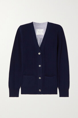 Sacai Wool And Striped Pleated Cotton-blend Poplin Cardigan - Blue