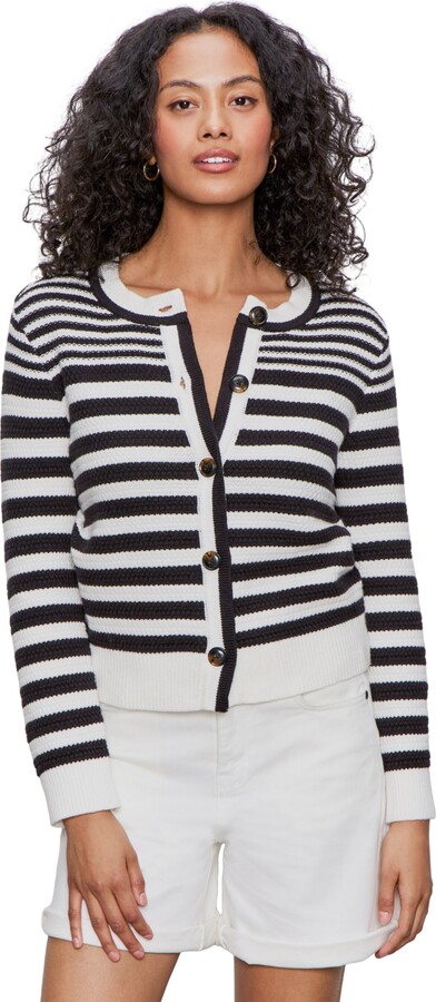 Sanctuary Women's City Summer Button-Front Cardigan - Black/ Macrame Multi Stripe