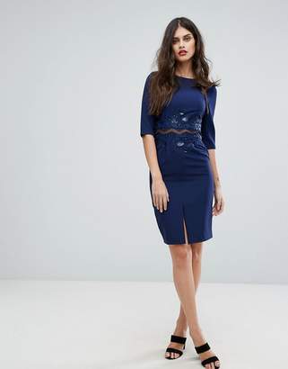 Little Mistress Bodycon Dress With Mesh & Embellished Insert