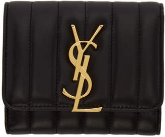 Saint Laurent Black Compact Vicky Trifold Wallet