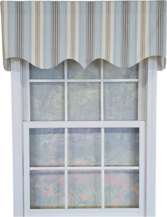 RLF Home 100% Cotton Paris Stripe Regal Fully lined Windows Rod Pocket Valance 50" x 17" Blue