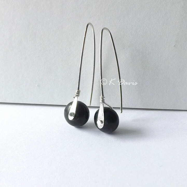 Etsy sterling Silver Black Agate Rivet Earrings, Handmade Minimalist Jewelry