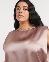 Thumbnail for your product : ASOS Curve DESIGN Curve satin shoulder pad tee in mink