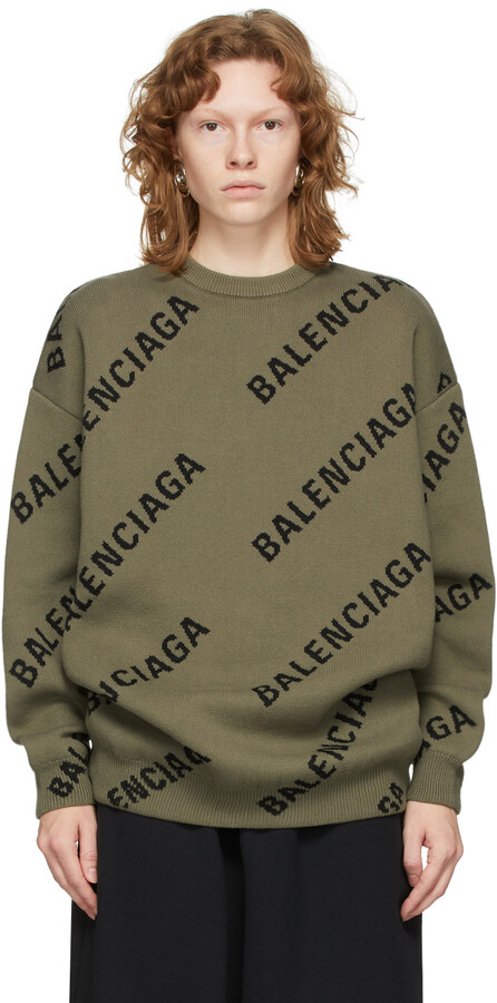 Balenciaga Khaki Allover Logo Sweater - ShopStyle