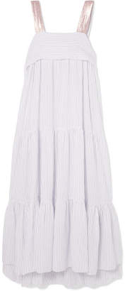 Ulla Johnson Bess Lurex-trimmed Pinstriped Cotton-blend Voile Midi Dress