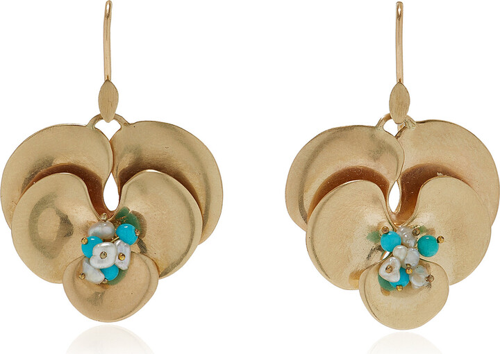 Annette Ferdinandsen Pansey 14K Yellow Gold, Pearl Turquoise Earrings