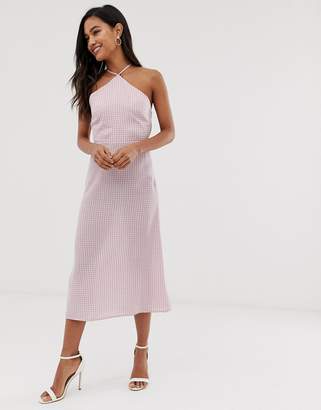 Fashion Union midi dress with high halter neck in gingham