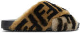 Thumbnail for your product : Fendi Brown Shearling Forever Criss Cross Slides