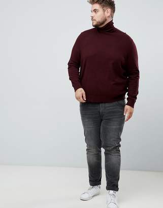 Burton Menswear Big & Tall roll neck jumper in burgundy