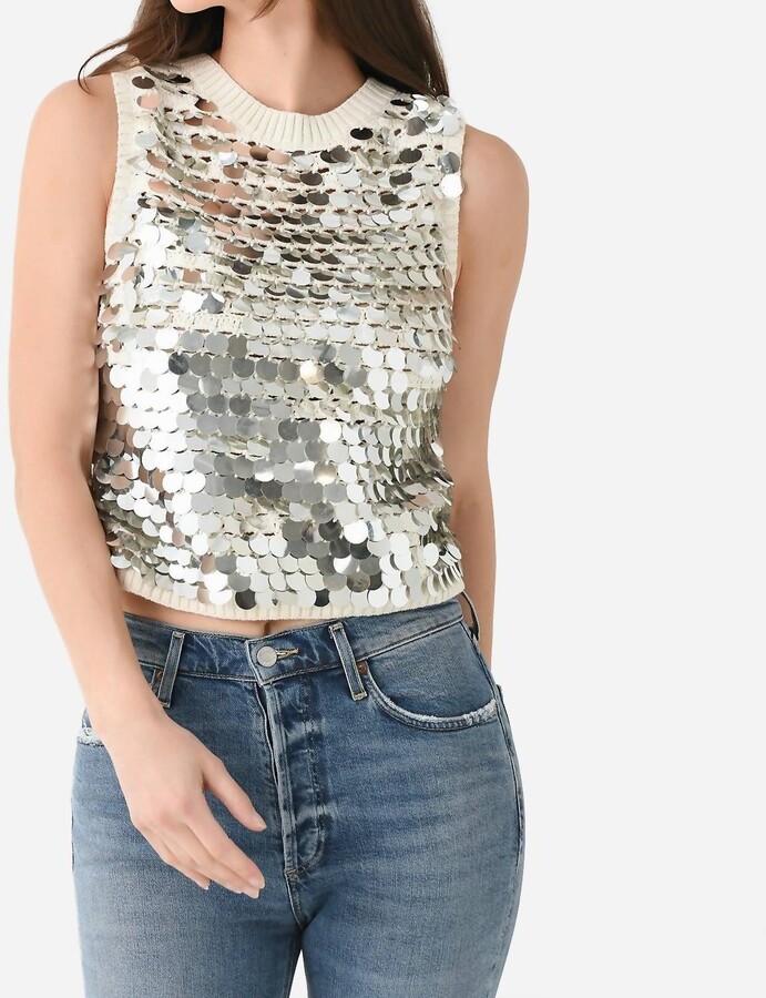 Cora Tank In Ivory/silver Sequins