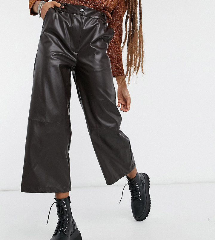 Reclaimed Vintage inspired leather look pants in dark chocolate - ShopStyle