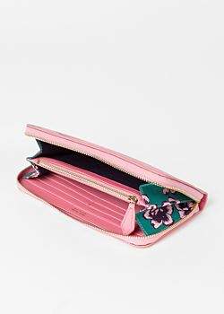 Paul Smith Women's Large Pink 'Pacific Rose' Print Leather Zip-Around Purse