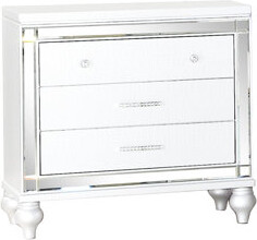 Everly Quinn Contemporary Style White Nightstand Wood Filler 3 Drawers Mirror Accents Textured Finish 28” Tall For Bedroom Fascinating Characteristic Modern B