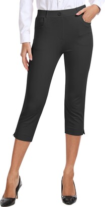 MoFiz Women's Work Office Trousers Ladies Crop Capri Dress Pants Stretch  Summer 3/4 Length Trousers Dark Grey Size XL - ShopStyle