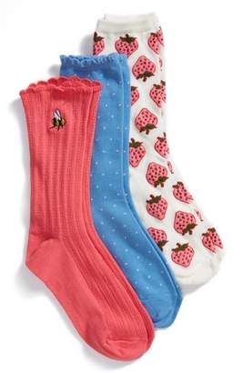 Kate Spade Strawberry 3-Pack Crew Socks
