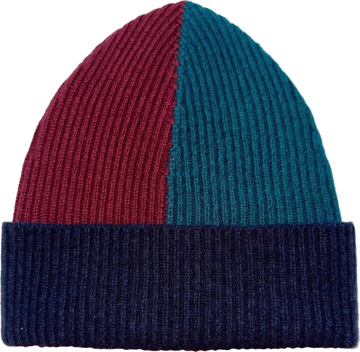 Màiri M Macleod Green / Blue / Red Ad Fig - Colour Block Beanie - Burgundy/Green/Navy - Cashmere
