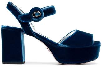 Prada Blue 85 Velvet platform sandals