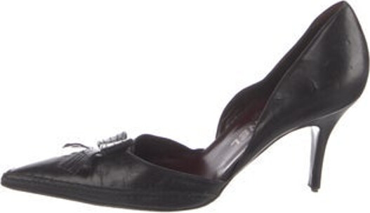 Chanel Vintage D'Orsay Pumps From the 2003 Collection by Karl Lagerfeld Black Leather Interlocking CC Logo Pointed-Toes with Bow Accents Designer