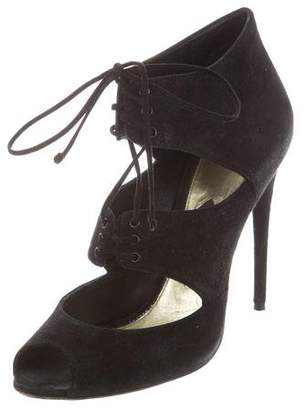 Tom Ford Lace-Tie Peep-Toe Booties