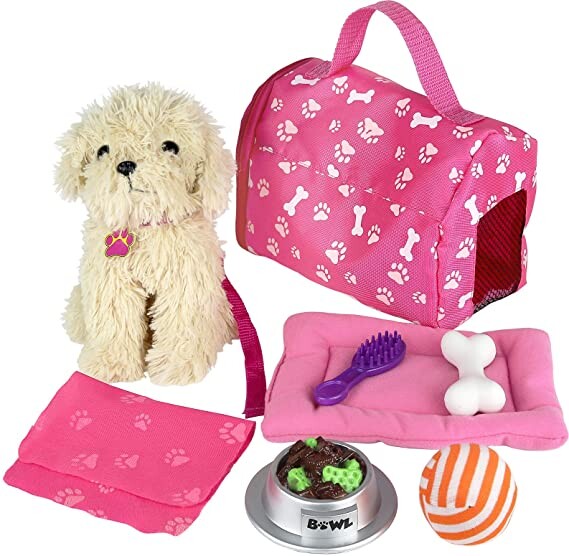 Click N' PLAY 9 piece Doll Puppy Set and Accessories. Perfect For 18 inch American Girl Dolls