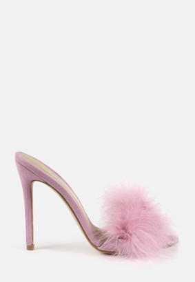 Missguided Lilac Feather Stiletto Heeled Mules
