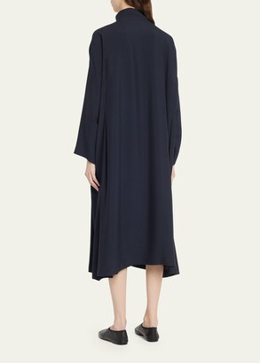 eskandar Pleated Shoulder Swing Dress With Chinese Collar