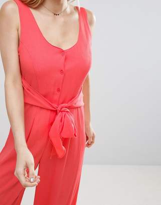 ASOS Jumpsuit In Crinkle With Tie Waist And Open Back