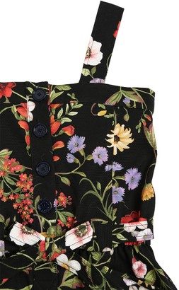 Oscar de la Renta Flower Print Cotton Ottoman Jumpsuit