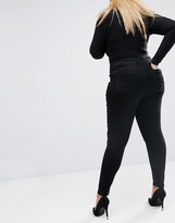 Thumbnail for your product : ASOS Curve CURVE High Waist Ridley Skinny Jean in Clean Black with Rose Gold Trims & Rips
