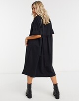 Thumbnail for your product : ASOS DESIGN oversized frill sleeve smock sweat midi dress in black