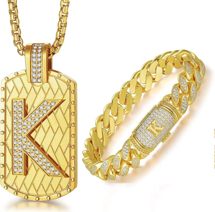 ETEVON Mens Initial Necklace and Bracelet Gold Jewelry Gift for Men  Boyfriend Husband (Letter K) - ShopStyle