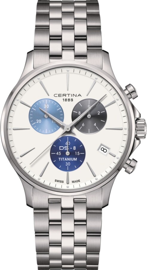 Certina Men's Swiss Chronograph Ds-8 Silver-Tone Titanium Bracelet Watch 41mm