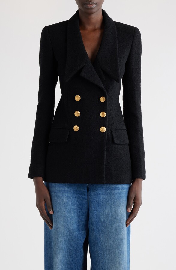 Chloé Fitted Double Breasted Wool Blend Bouclé Blazer