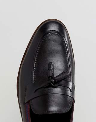 ASOS DESIGN Tassel Loafers In Black Leather With Tape Detail