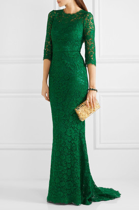 Dolce & Gabbana Crystal-embellished Corded Lace Gown - Emerald