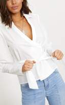 Thumbnail for your product : PrettyLittleThing White Tie Waist Plunge Shirt