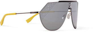 Fendi D-Frame Logo-Print Silver-Tone Mirrored Sunglasses