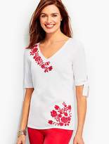 Thumbnail for your product : Talbots Embroidered Tie-Sleeve V-Neck Sweater