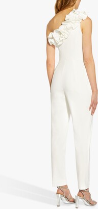 Adrianna Papell Ruffle One Shoulder Crepe Jumpsuit, Ivory