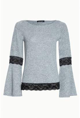 Select Fashion Fashion Womens Grey Lace Insert Flare Sleeve Cut And Sew Top - size 6