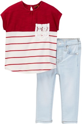 7 For All Mankind Color Blocked Tee & Skinny Jean (Baby Girls)