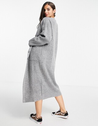 ASOS DESIGN button front maxi cardi with pockets in grey