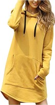 Thumbnail for your product : LUCKME Hoodie Women Winter Hooded Sweater Loose Warm Long Sleeve Shirt Hoodie Women Sweatshirt Fashion Comfortable Casual Knee Length Mini Dress With Pockets Autumn Yellow