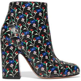 Marc Jacobs Cora Printed Glossed Snake-effect Leather Ankle Boots - Black