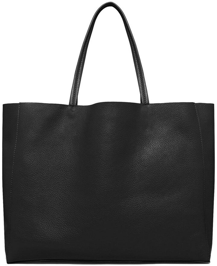 Sostter - Horizontal Soft Pebbled Leather Tote Bag Black - ShopStyle