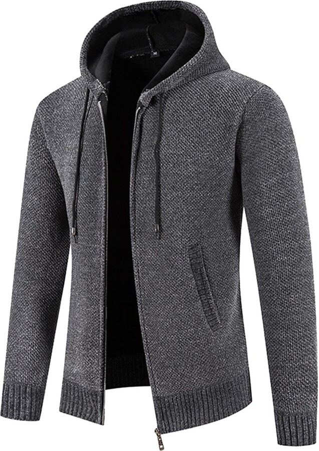 OMINA Mens Long Cardigan Sweaters Lightweight Hoodie Autumn Winter Warm Fashion Casual Slim Fit Trench Coat 