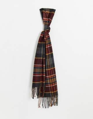 Moss Bros scarf in classic grey burgundy and camel check